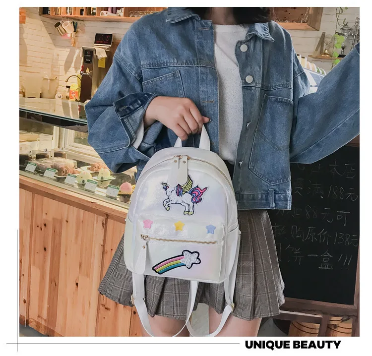 Holographic Backpack Unicorn Patches Rainbow Cloud Star - Image 25