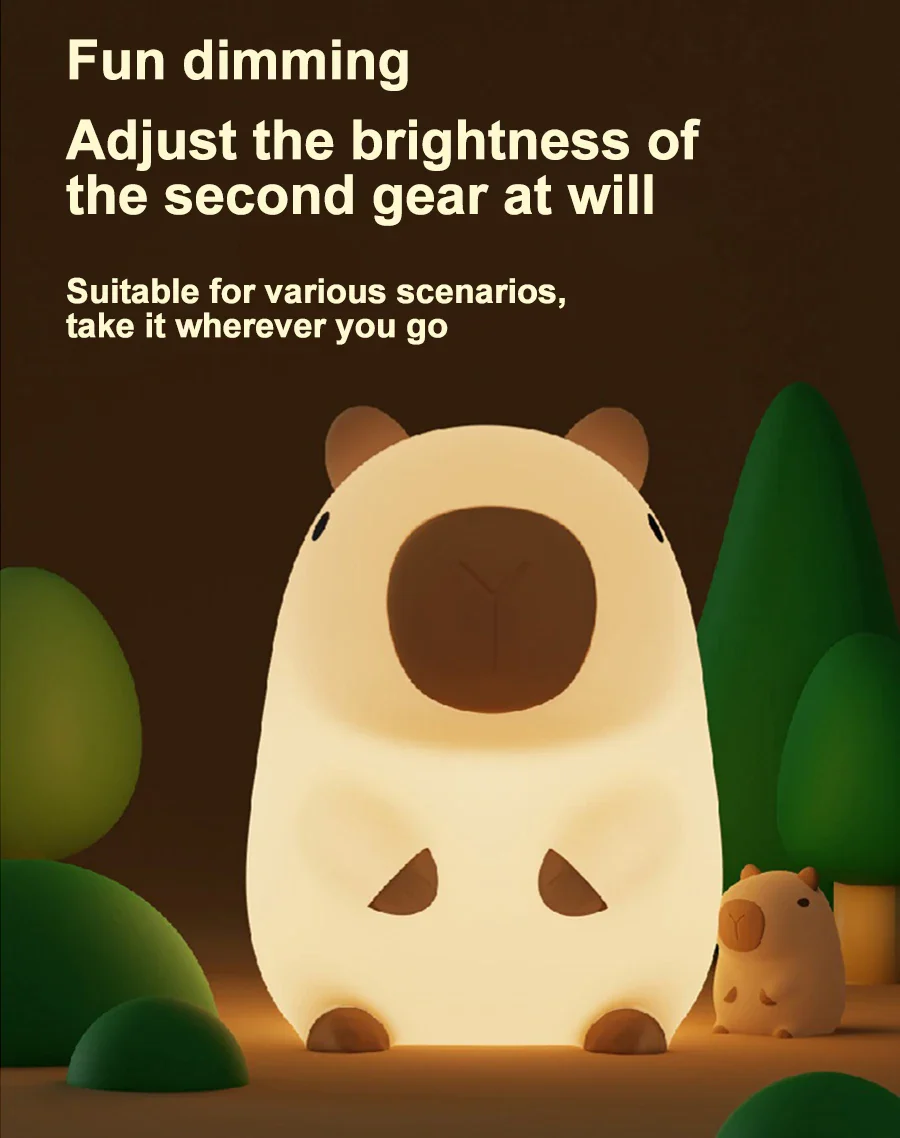 Capybara Silicone Night Light USB Rechargeable Timing Dimming - Image 10