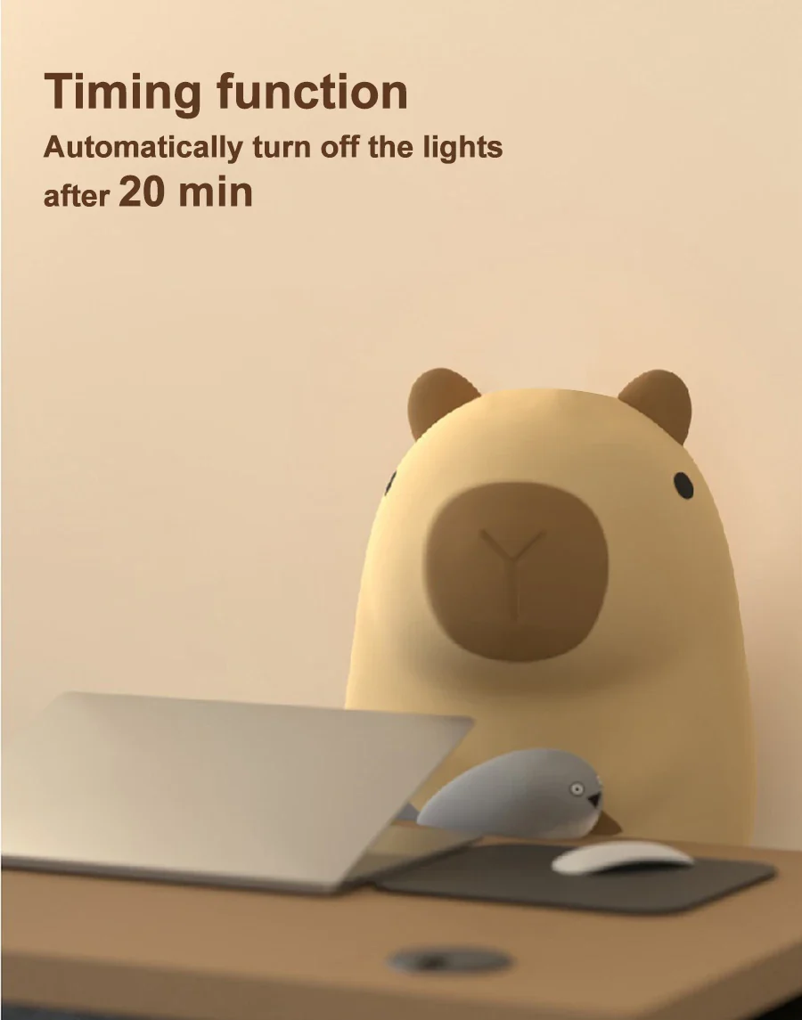 Capybara Silicone Night Light USB Rechargeable Timing Dimming - Image 13