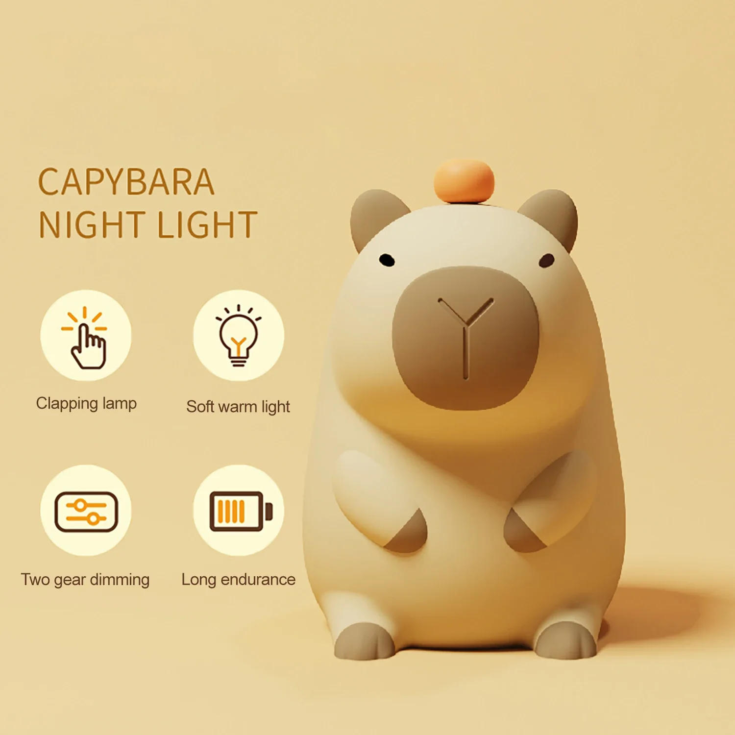 Capybara Silicone Night Light USB Rechargeable Timing Dimming - Image 3