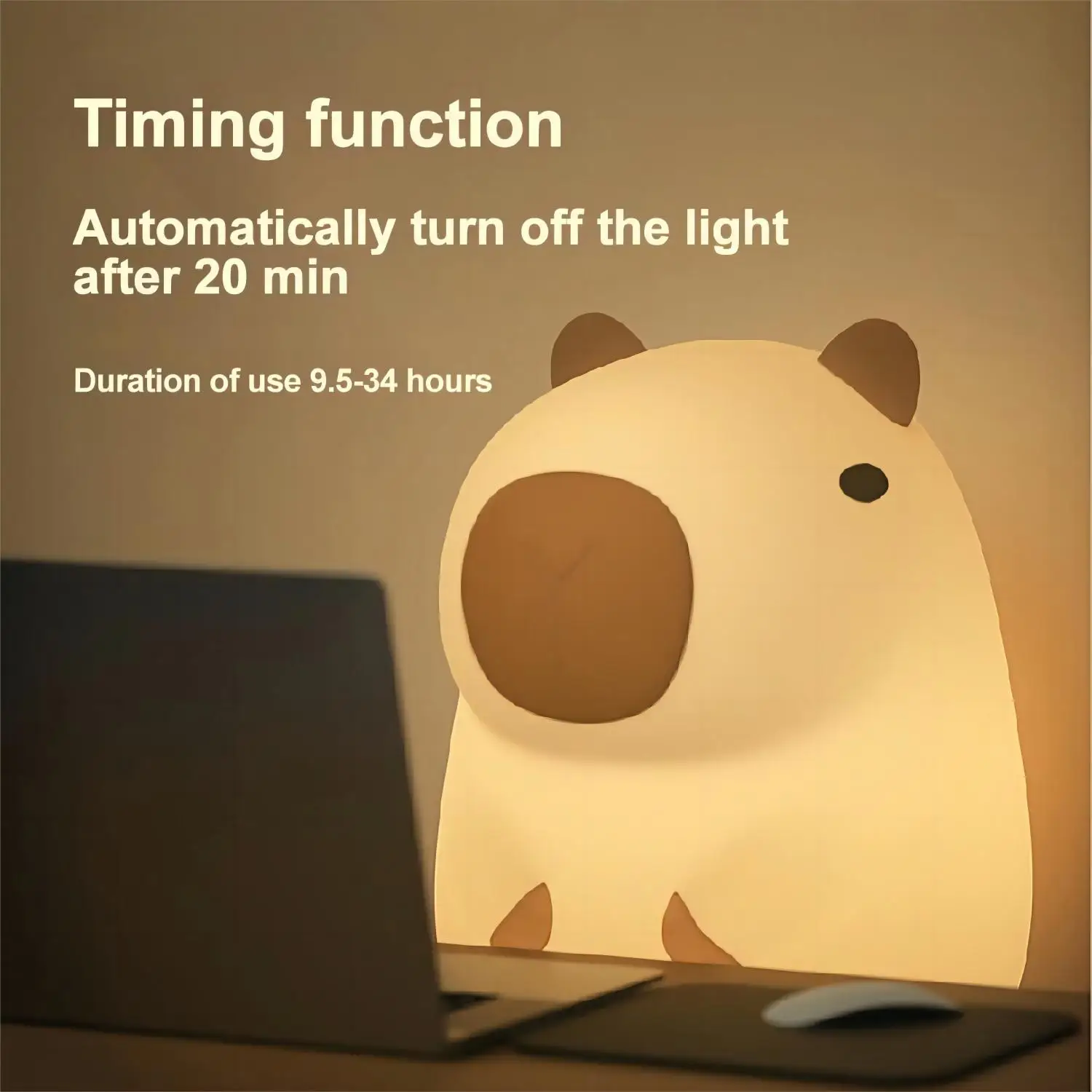 Capybara Silicone Night Light USB Rechargeable Timing Dimming - Image 5