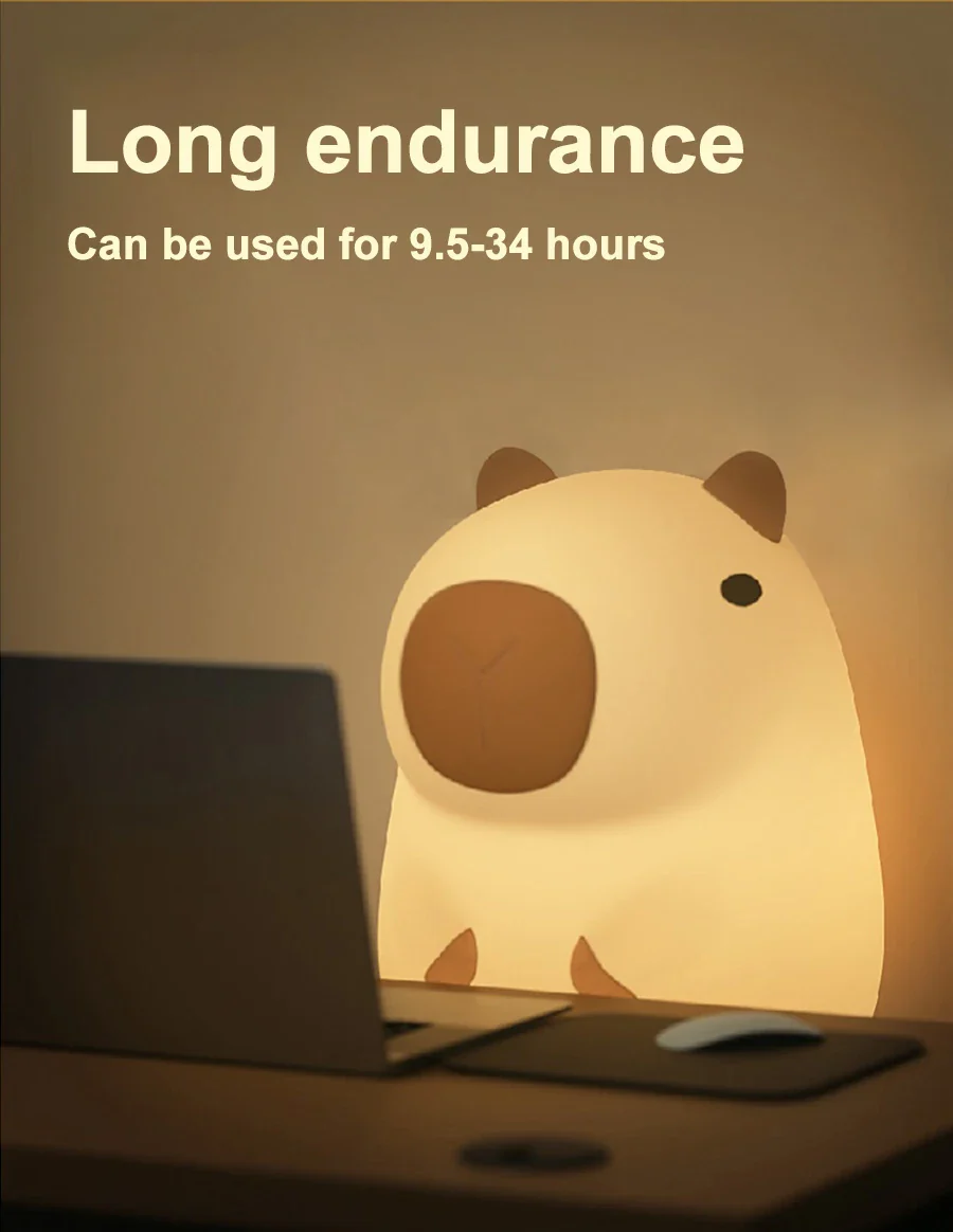 Capybara Silicone Night Light USB Rechargeable Timing Dimming - Image 9