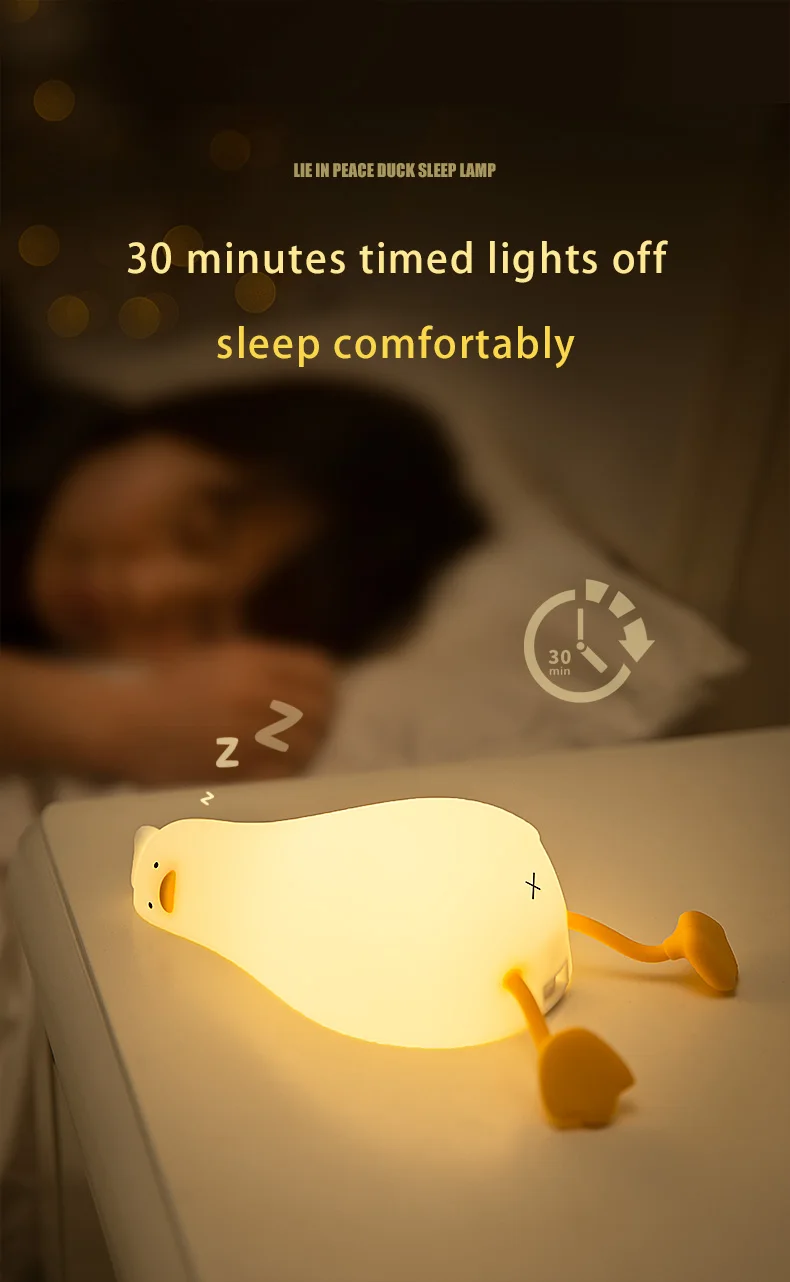 Duck Rechargeable LED Night Light Pat Silicone Lamp Bedside Nightlight - Image 10