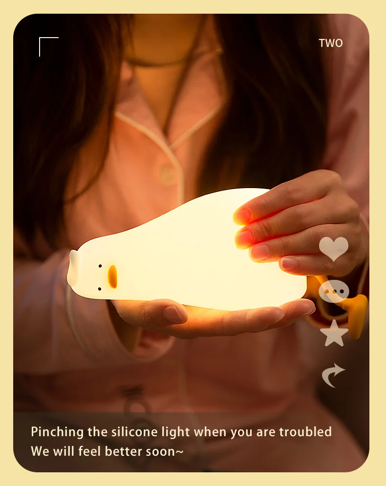Duck Rechargeable LED Night Light Pat Silicone Lamp Bedside Nightlight - Image 11