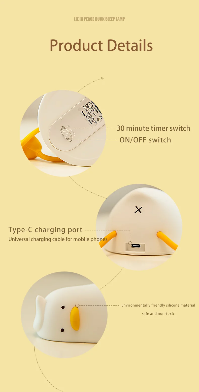 Duck Rechargeable LED Night Light Pat Silicone Lamp Bedside Nightlight - Image 13