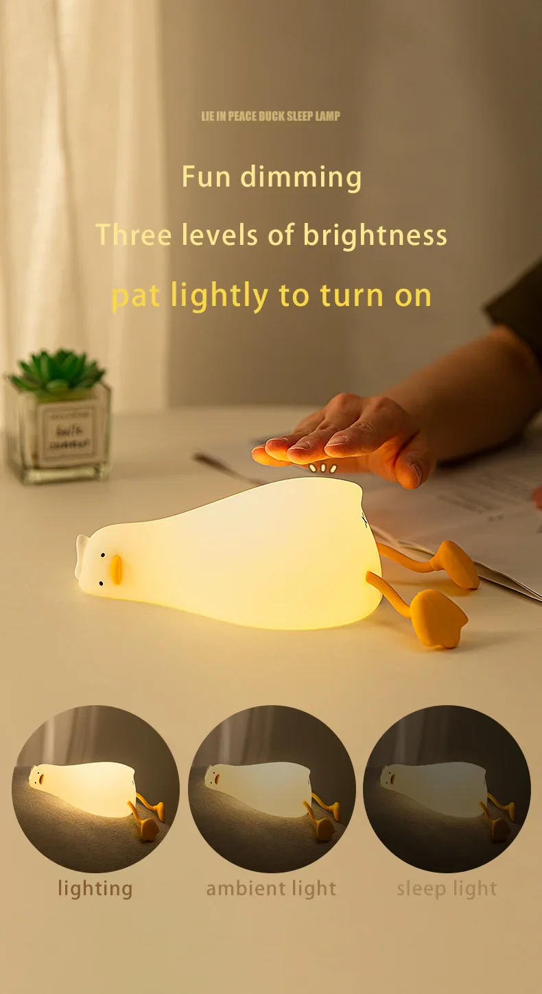 Duck Rechargeable LED Night Light Pat Silicone Lamp Bedside Nightlight - Image 9