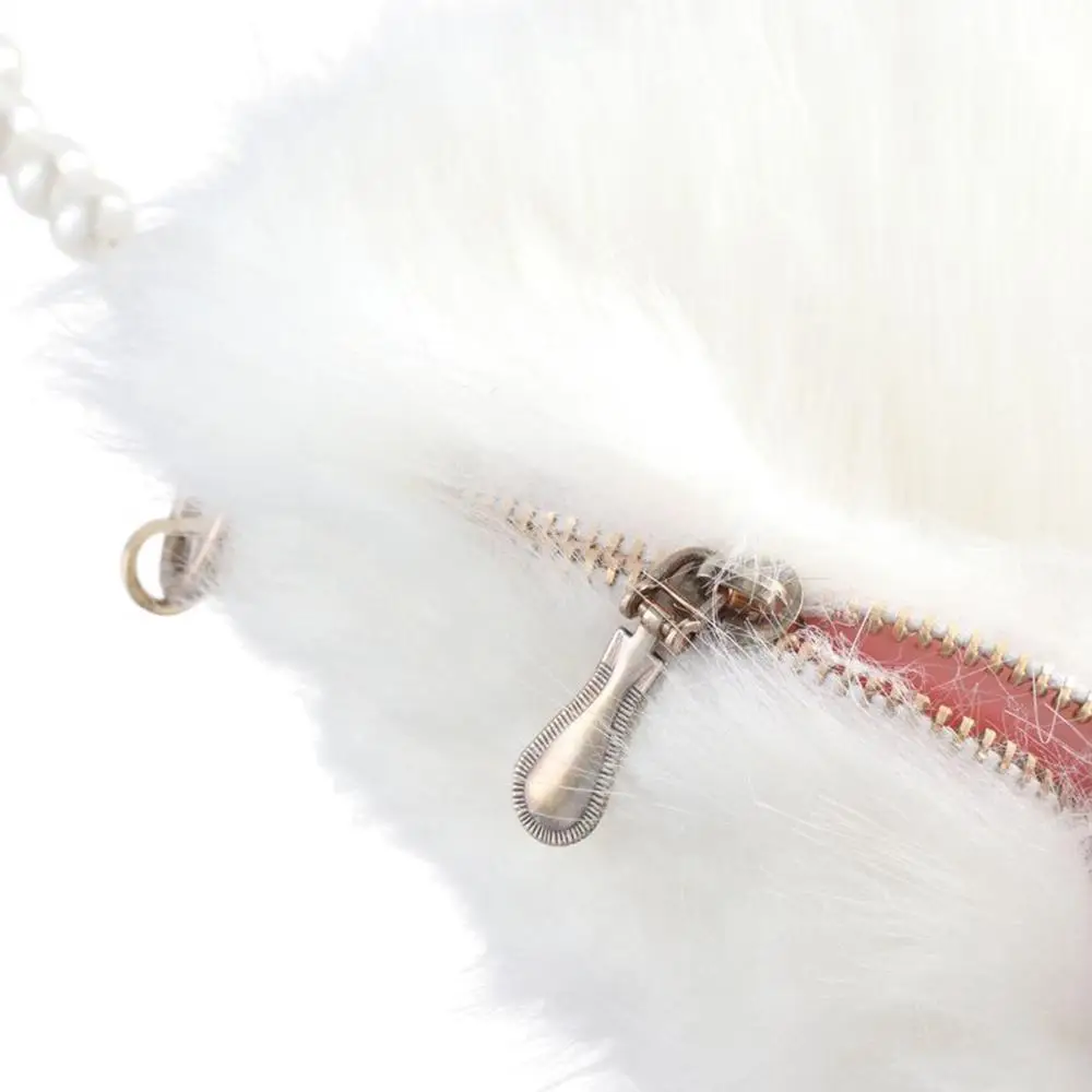 Faux Fur Fluffy White Bag Crossbody Handbag Pearl Strap - Image 15