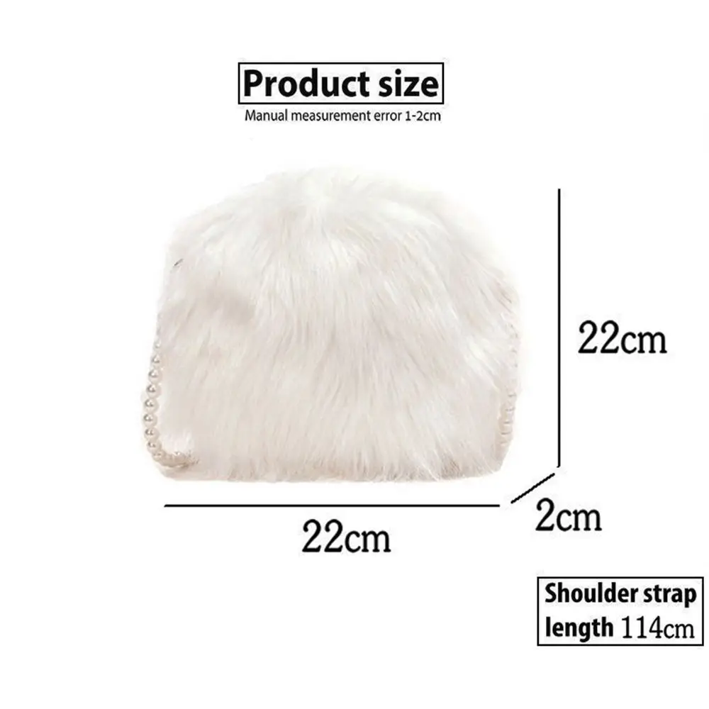 Faux Fur Fluffy White Bag Crossbody Handbag Pearl Strap - Image 9