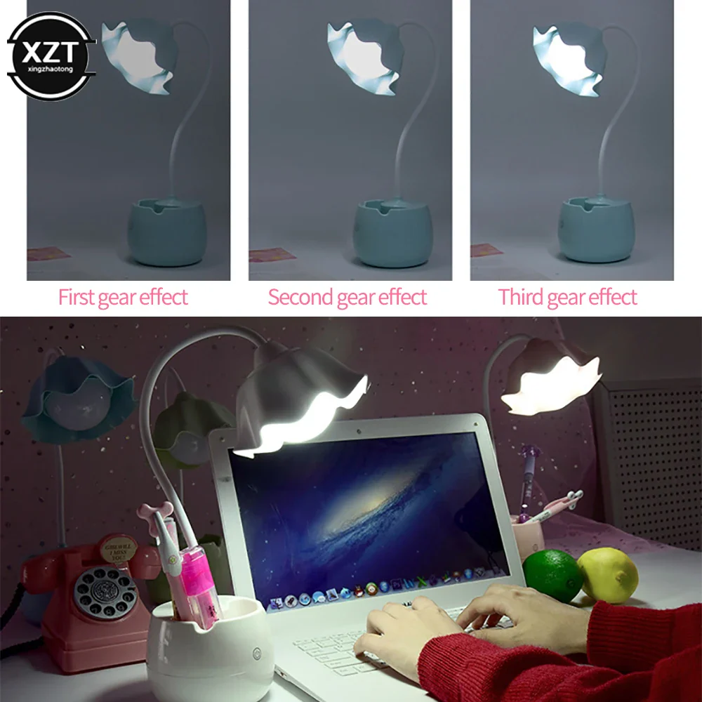 Flower LED Night Light Pen Pot Holder Lamp Pink - Image 11