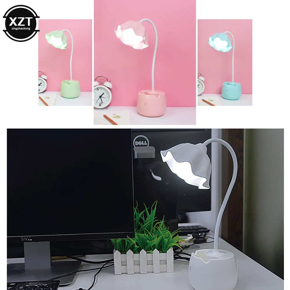 Flower LED Night Light Pen Pot Holder Lamp Pink - Image 12
