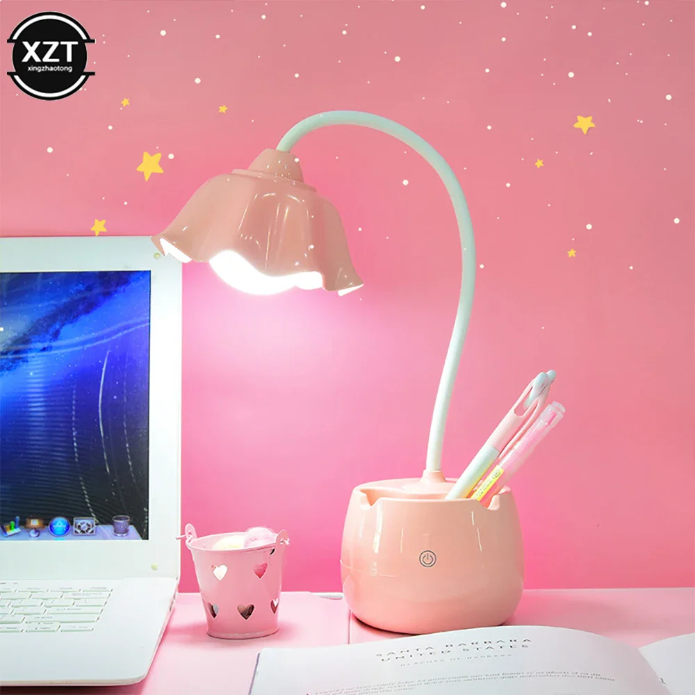 Flower LED Night Light Pen Pot Holder Lamp Pink - Image 13
