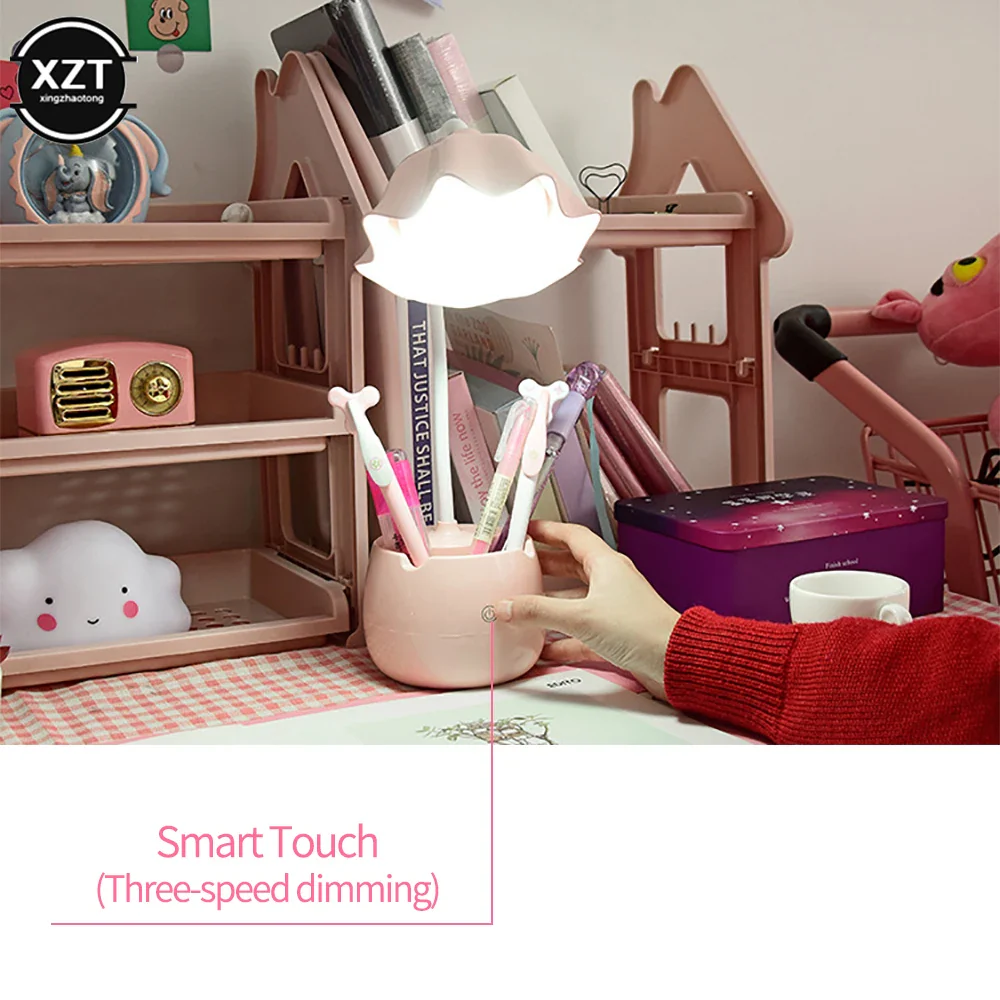 Flower LED Night Light Pen Pot Holder Lamp Pink - Image 15