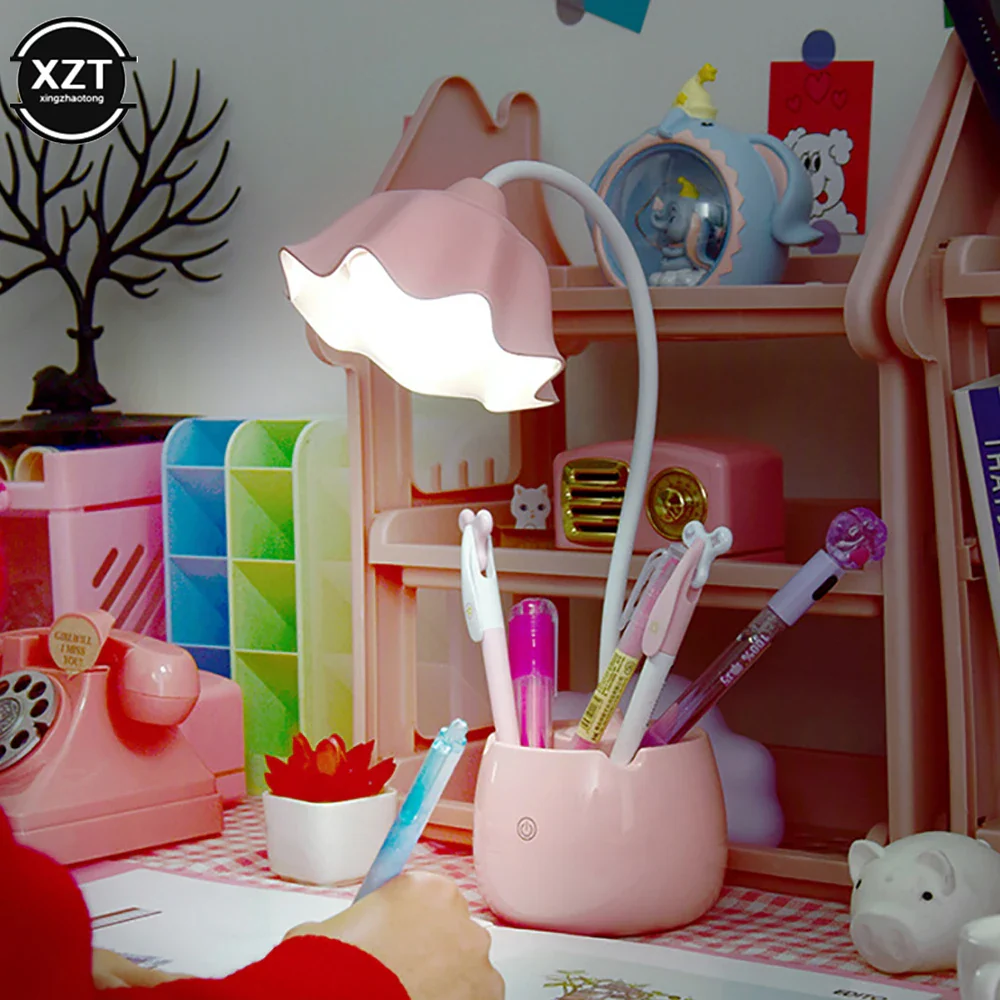 Flower LED Night Light Pen Pot Holder Lamp Pink - Image 17