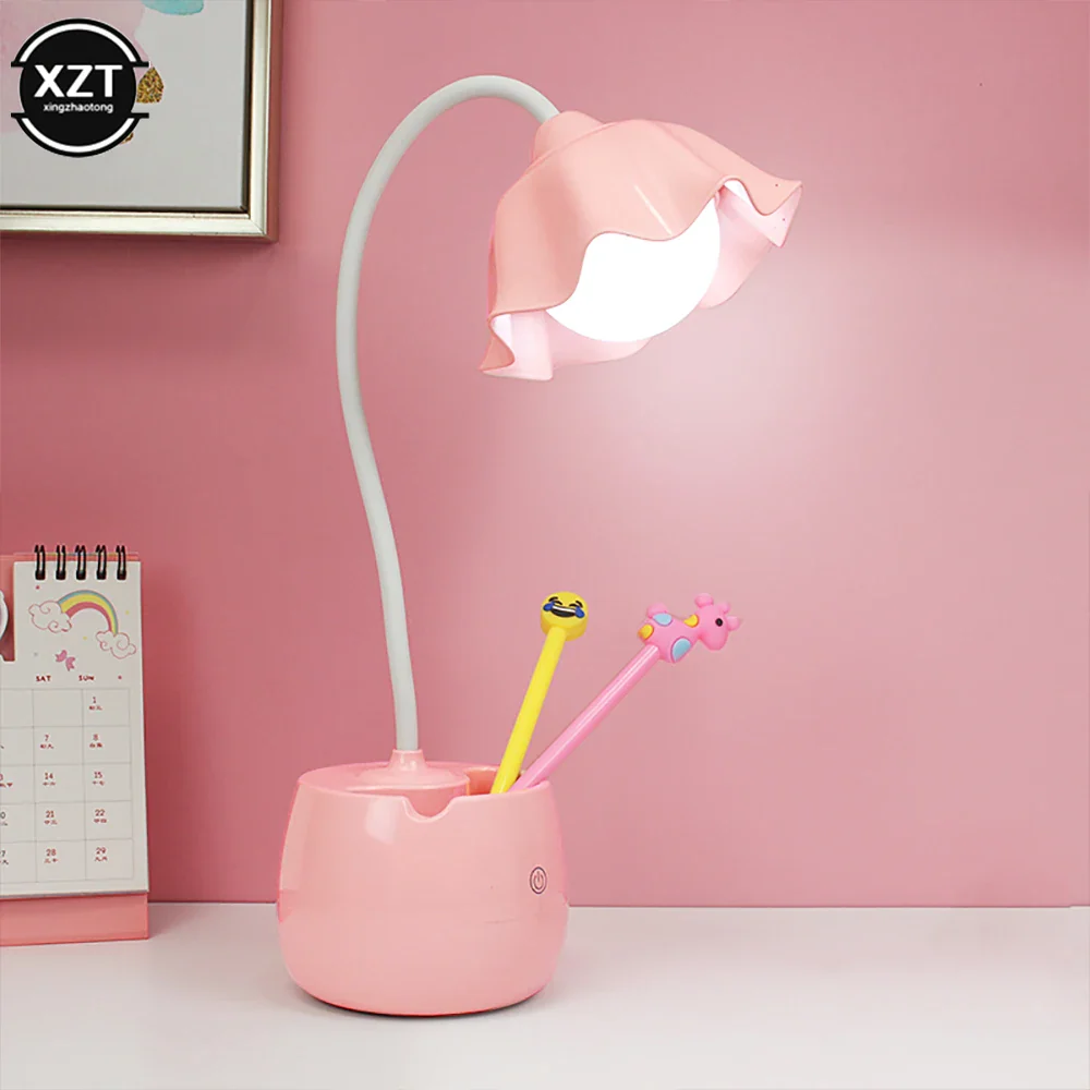 Flower LED Night Light Pen Pot Holder Lamp Pink - Image 4