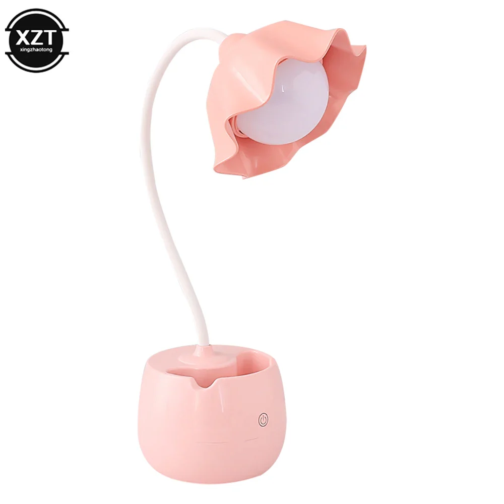 Flower LED Night Light Pen Pot Holder Lamp Pink - Image 8