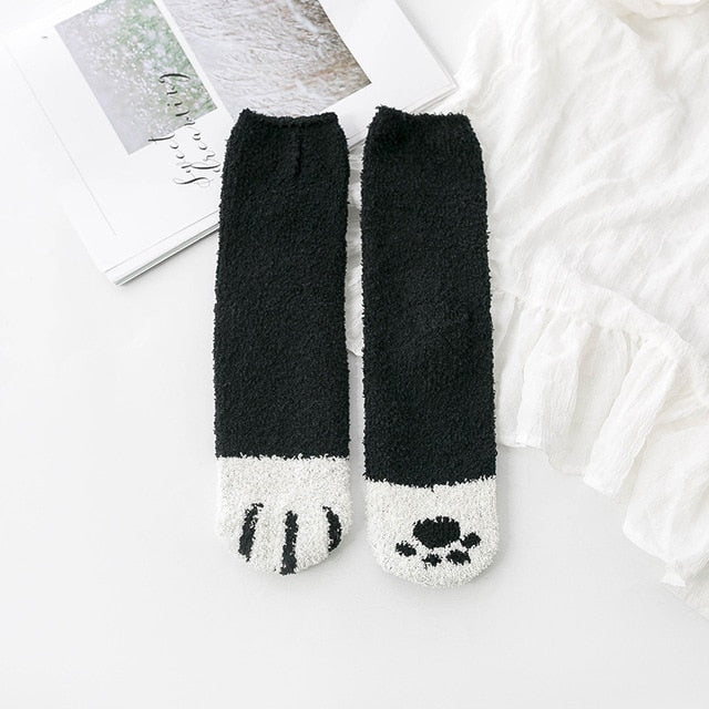 Fluffy Fuzzy Animal Cat Paw Print Socks Warm for Winter and Cold Weather - Image 3