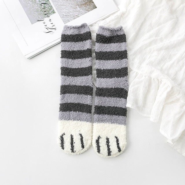 Fluffy Fuzzy Animal Cat Paw Print Socks Warm for Winter and Cold Weather - Image 5