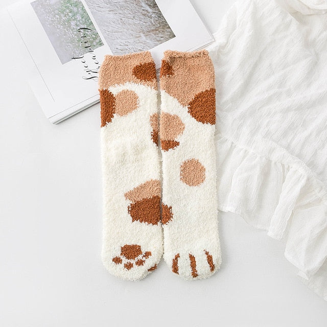 Fluffy Fuzzy Animal Cat Paw Print Socks Warm for Winter and Cold Weather - Image 6