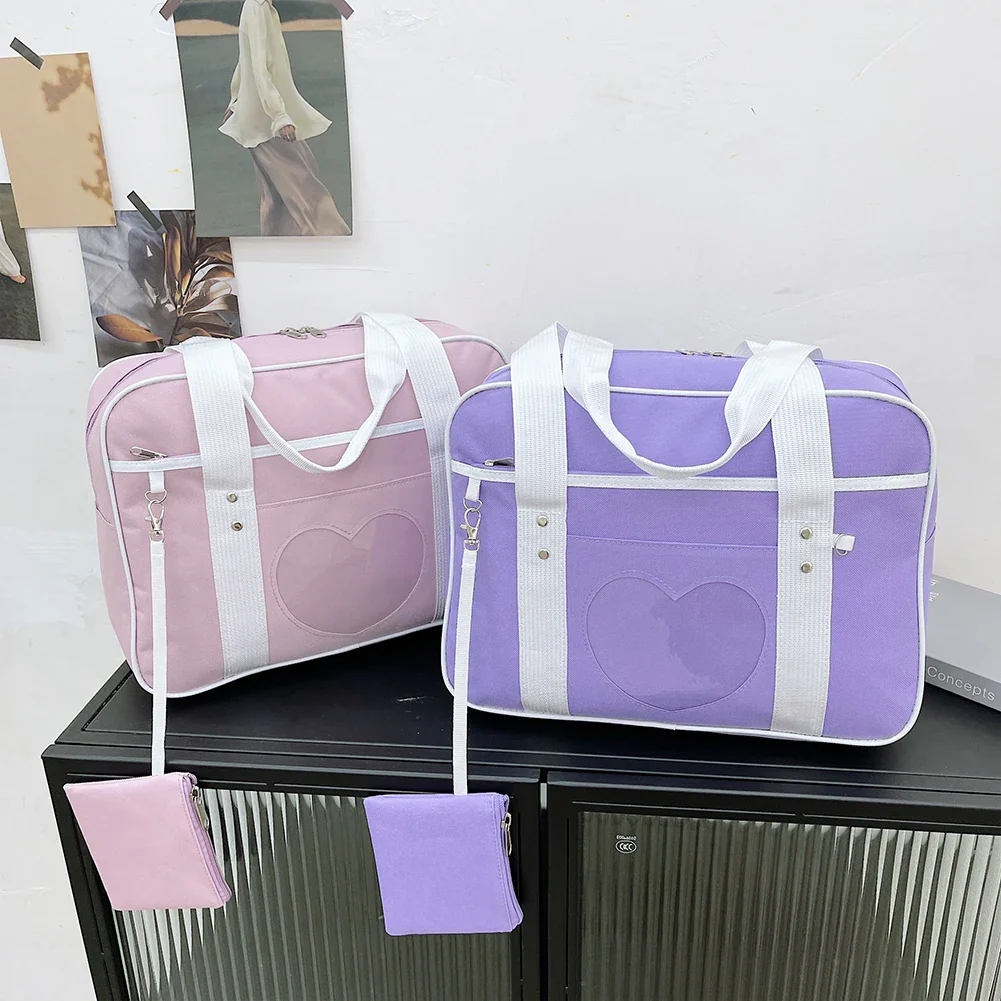 Heart PU Leather Laptop Bag Pastel Handbag Top Handle Japanese Style School Bag - Image 14