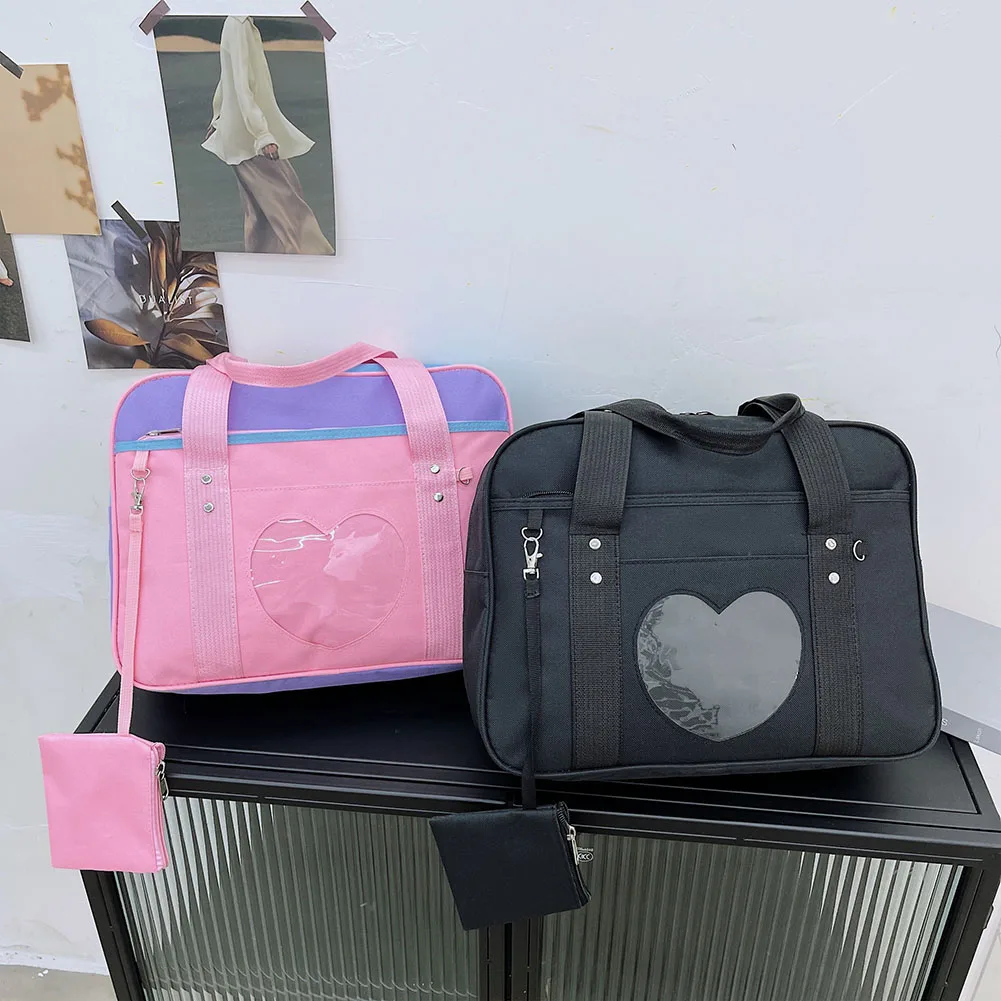 Heart PU Leather Laptop Bag Pastel Handbag Top Handle Japanese Style School Bag - Image 16