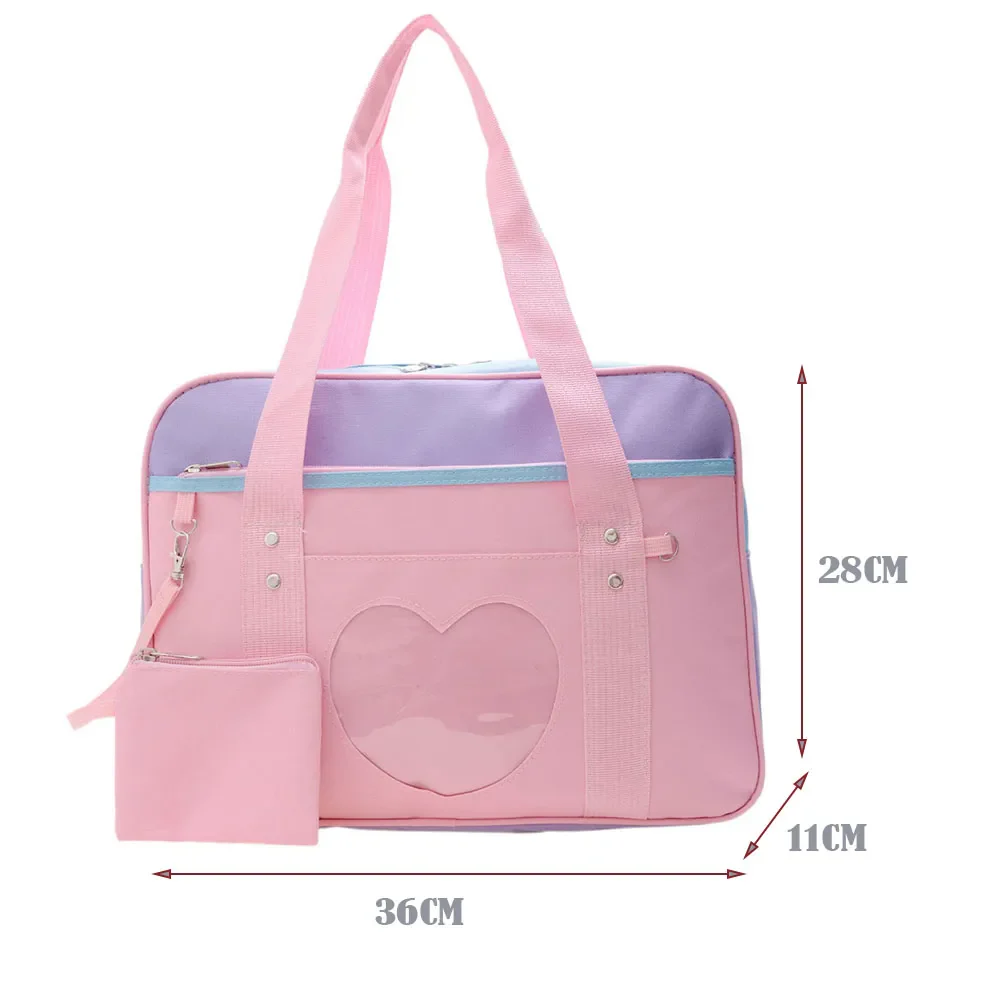 Heart PU Leather Laptop Bag Pastel Handbag Top Handle Japanese Style School Bag - Image 18
