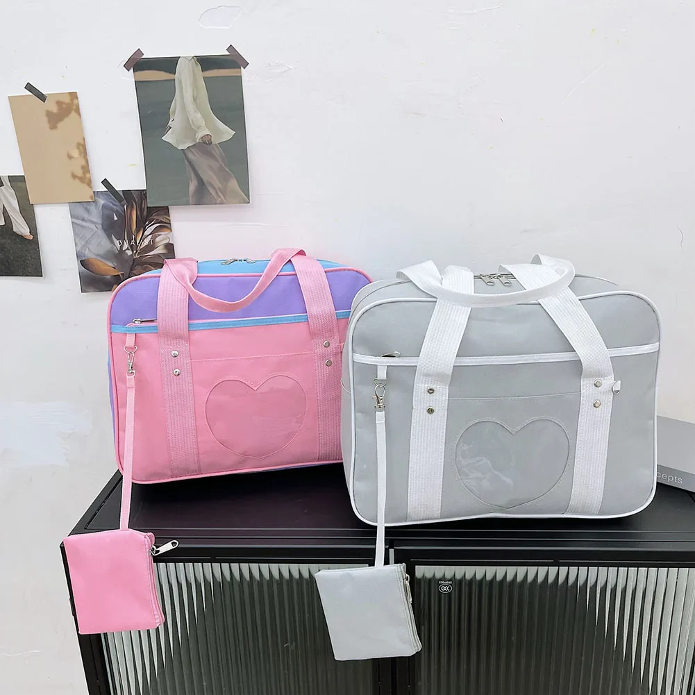 Heart PU Leather Laptop Bag Pastel Handbag Top Handle Japanese Style School Bag - Image 21