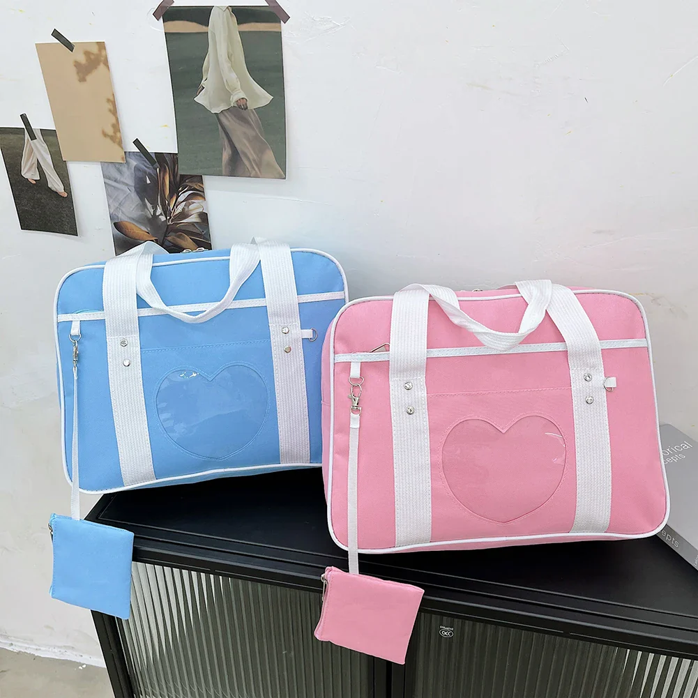 Heart PU Leather Laptop Bag Pastel Handbag Top Handle Japanese Style School Bag - Image 23