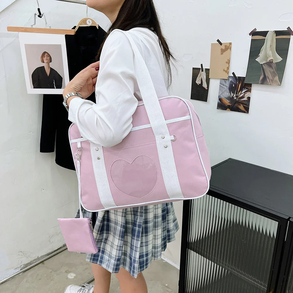 Heart PU Leather Laptop Bag Pastel Handbag Top Handle Japanese Style School Bag - Image 27