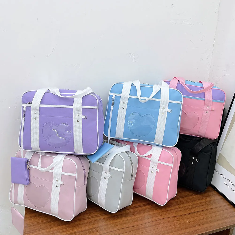 Heart PU Leather Laptop Bag Pastel Handbag Top Handle Japanese Style School Bag - Image 30