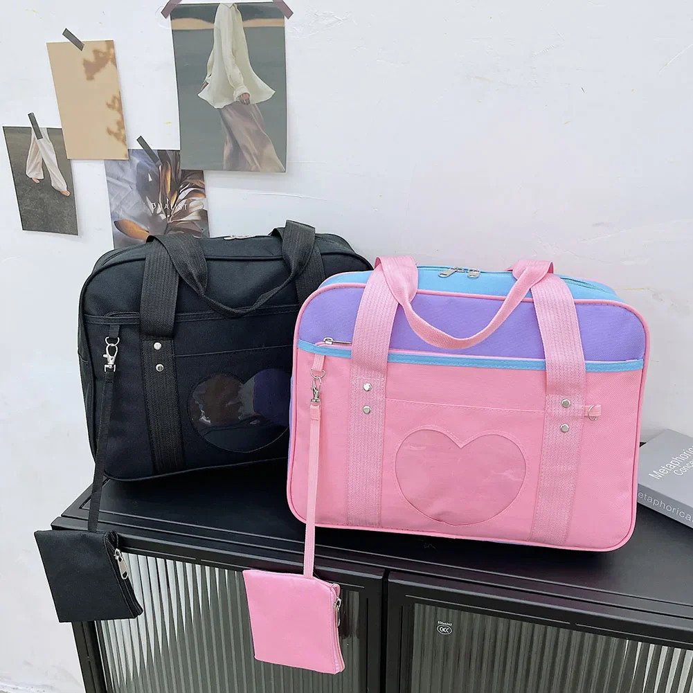 Heart PU Leather Laptop Bag Pastel Handbag Top Handle Japanese Style School Bag - Image 34