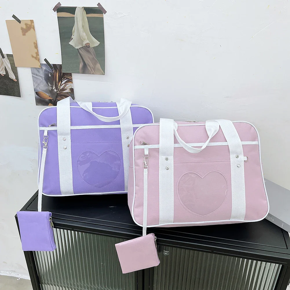 Heart PU Leather Laptop Bag Pastel Handbag Top Handle Japanese Style School Bag - Image 35