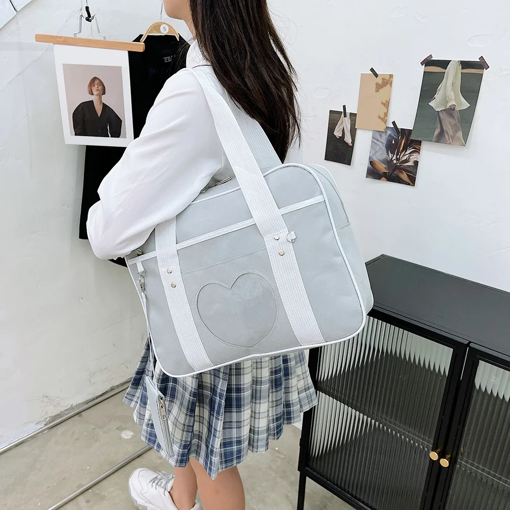 Heart PU Leather Laptop Bag Pastel Handbag Top Handle Japanese Style School Bag - Image 5