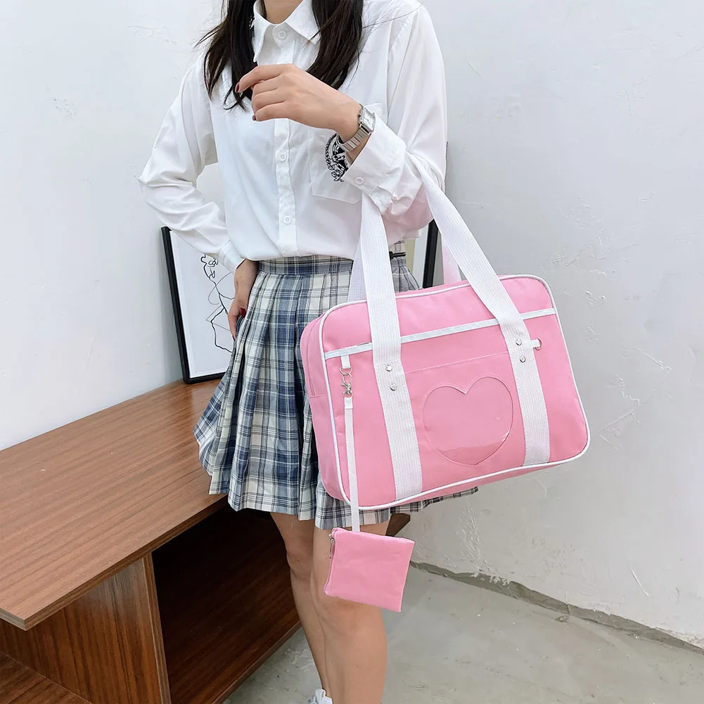 Heart PU Leather Laptop Bag Pastel Handbag Top Handle Japanese Style School Bag - Image 9