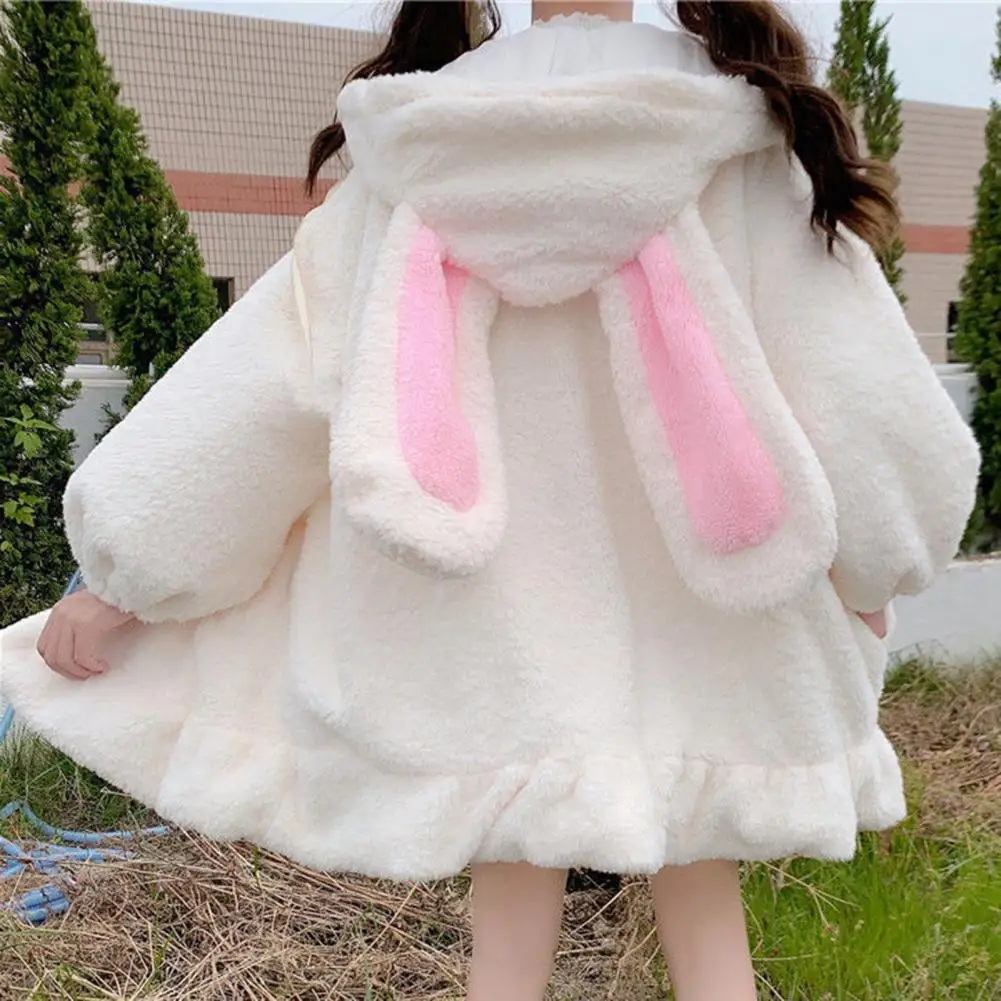 Hoodie Winter Bunny Ears White Black Pink Sweatshirt Long Sleeve Zip Up Hoodies - Image 11