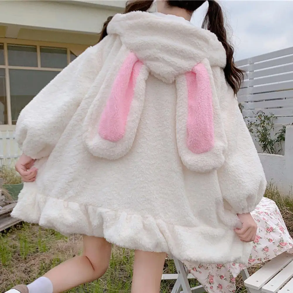 Hoodie Winter Bunny Ears White Black Pink Sweatshirt Long Sleeve Zip Up Hoodies - Image 19
