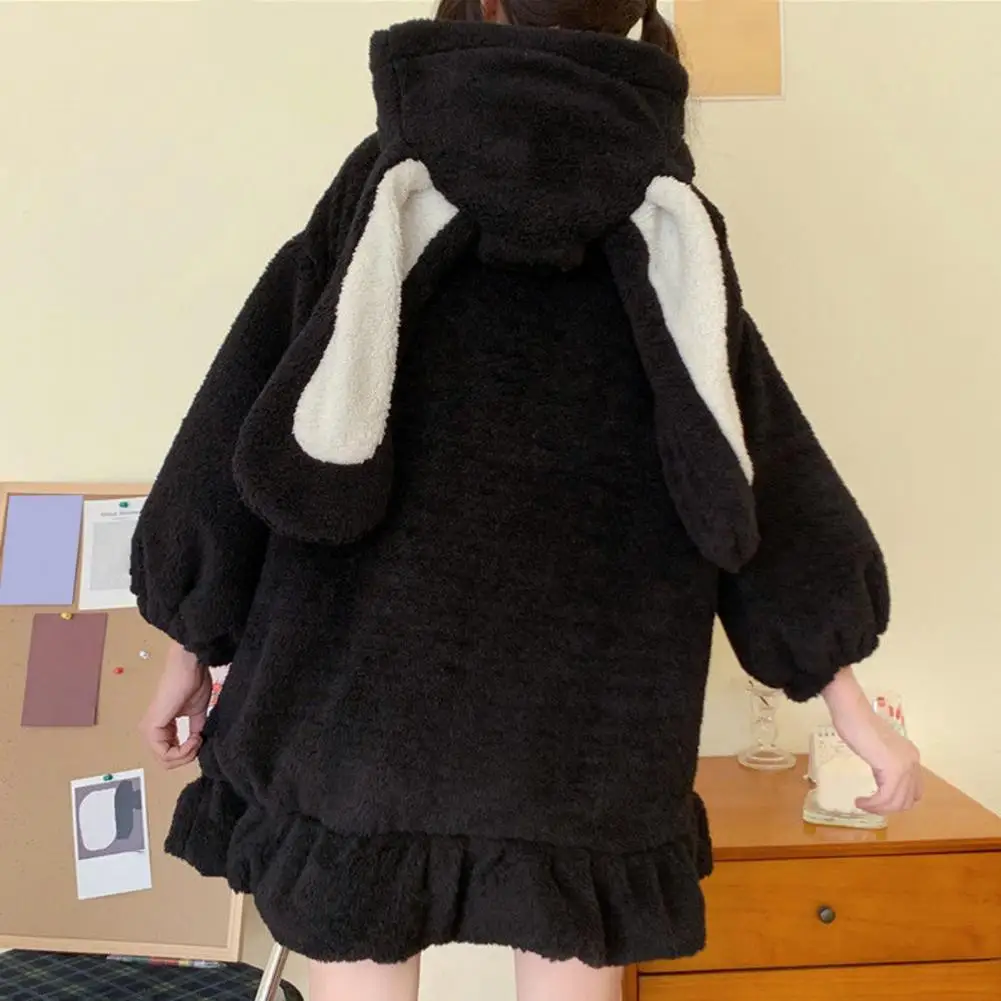 Hoodie Winter Bunny Ears White Black Pink Sweatshirt Long Sleeve Zip Up Hoodies - Image 22