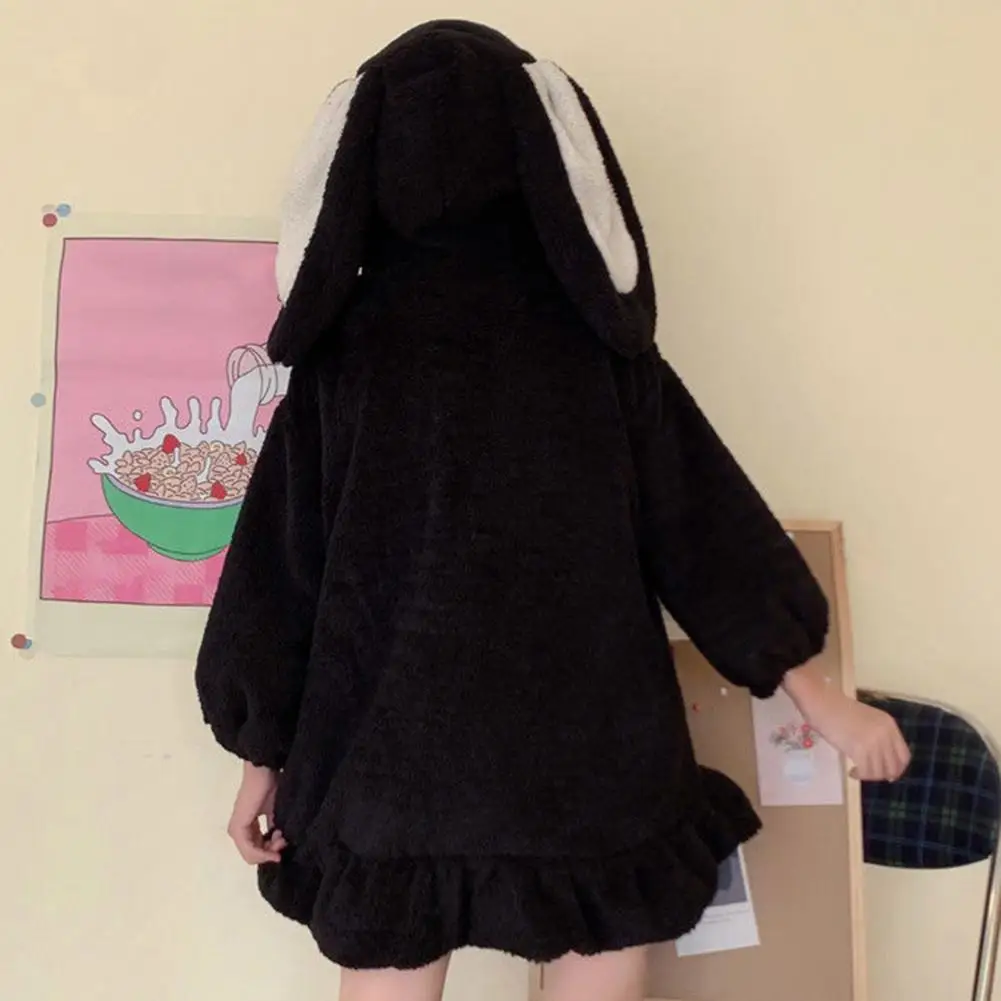 Hoodie Winter Bunny Ears White Black Pink Sweatshirt Long Sleeve Zip Up Hoodies - Image 4