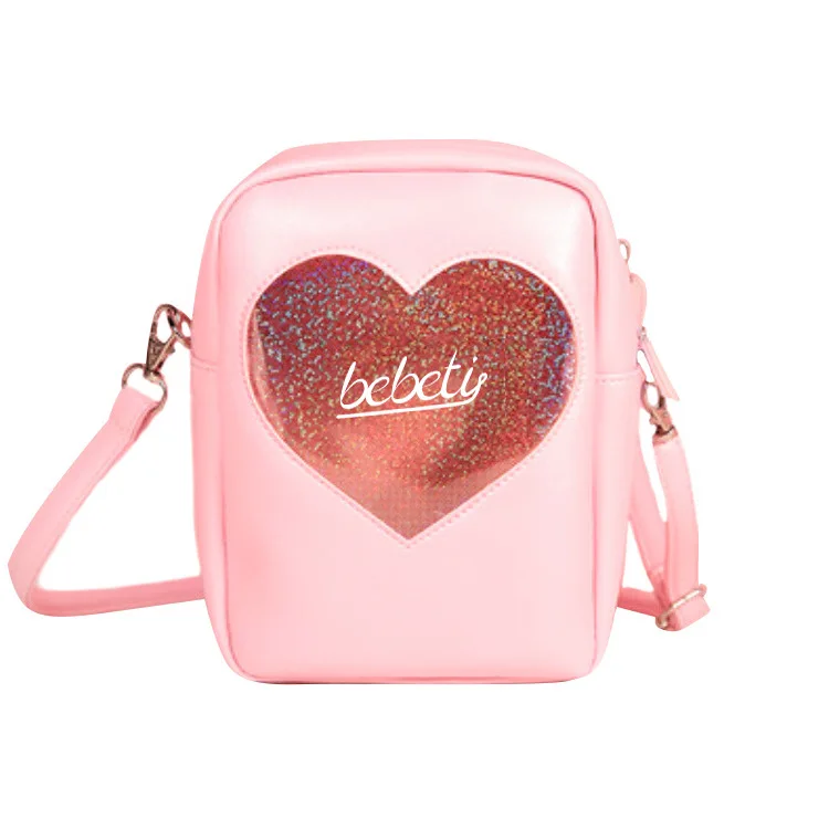 Irridescent Holographic Crossbody Handbag Bag Heart Pink Lilac Glitter - Image 3
