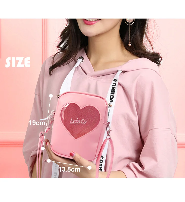 Irridescent Holographic Crossbody Handbag Bag Heart Pink Lilac Glitter - Image 4