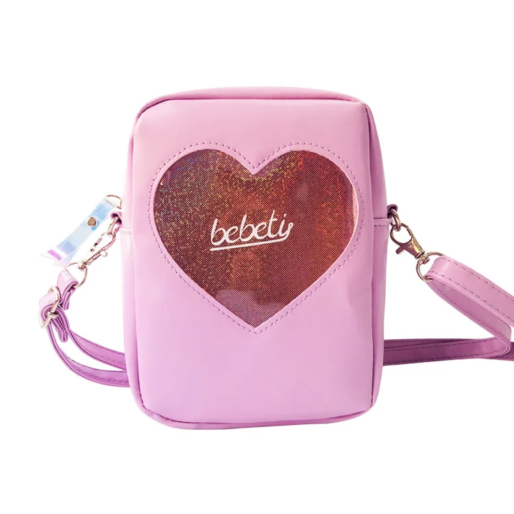 Irridescent Holographic Crossbody Handbag Bag Heart Pink Lilac Glitter - Image 9