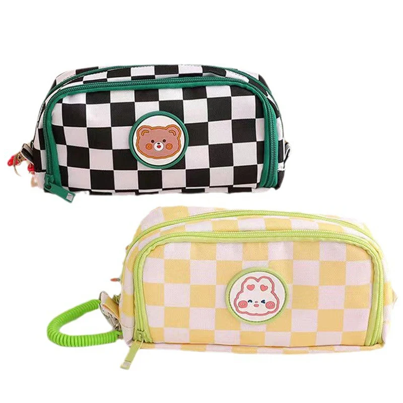 Kawaii Checkerboard Pencil Case Large Capacity - Image 10