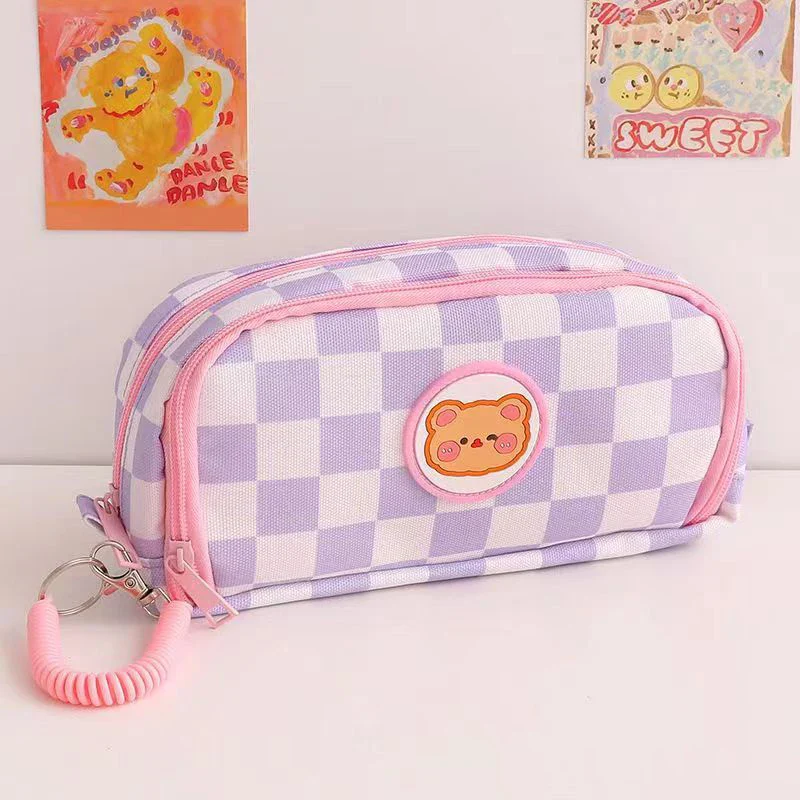 Kawaii Checkerboard Pencil Case Large Capacity - Image 11
