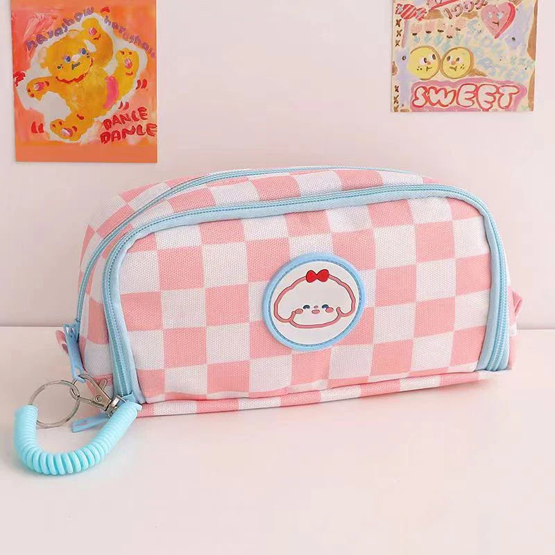 Kawaii Checkerboard Pencil Case Large Capacity - Image 12