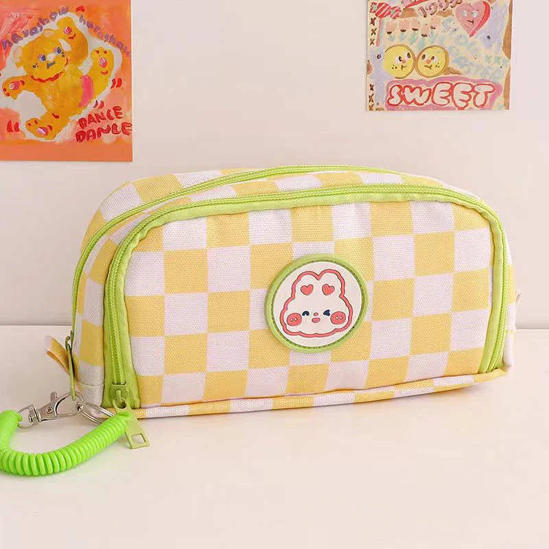 Kawaii Checkerboard Pencil Case Large Capacity - Image 13
