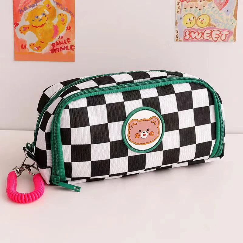 Kawaii Checkerboard Pencil Case Large Capacity - Image 14