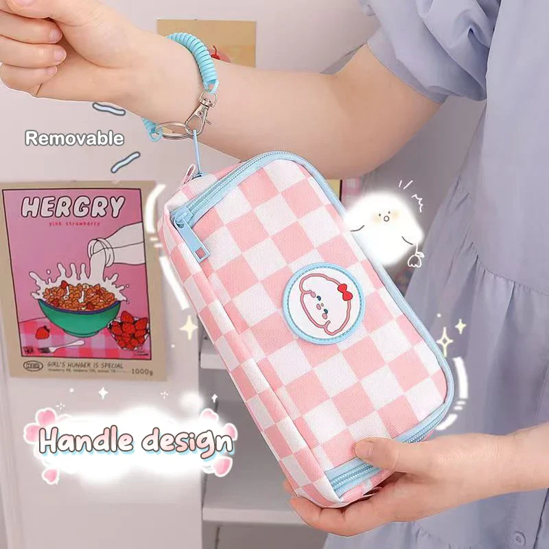 Kawaii Checkerboard Pencil Case Large Capacity - Image 4