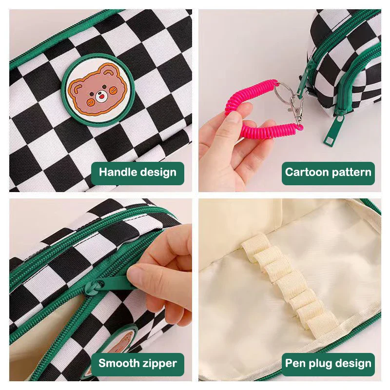 Kawaii Checkerboard Pencil Case Large Capacity - Image 9
