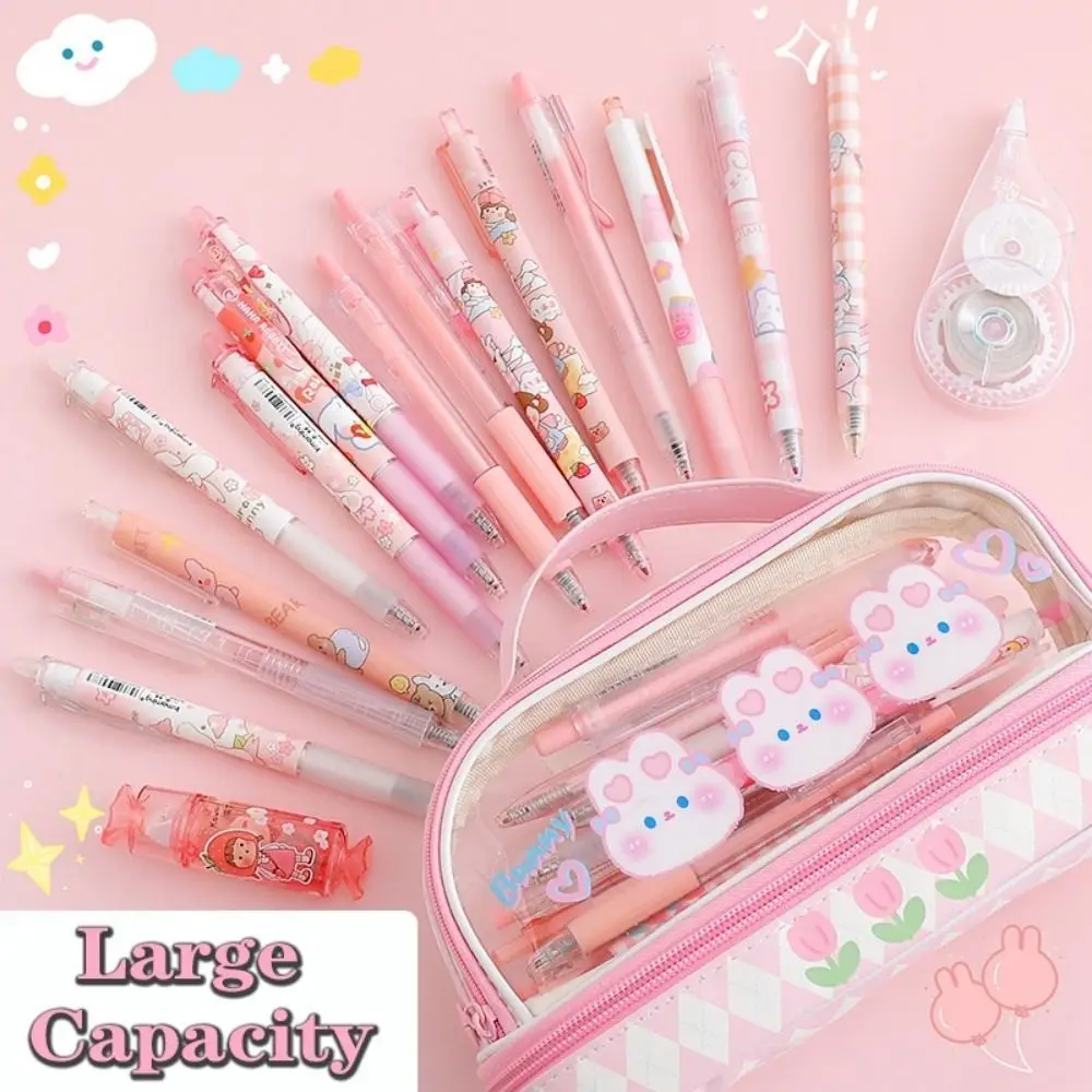 Kawaii Double Layer Pencil Case Large Transparent Stationery - Image 12