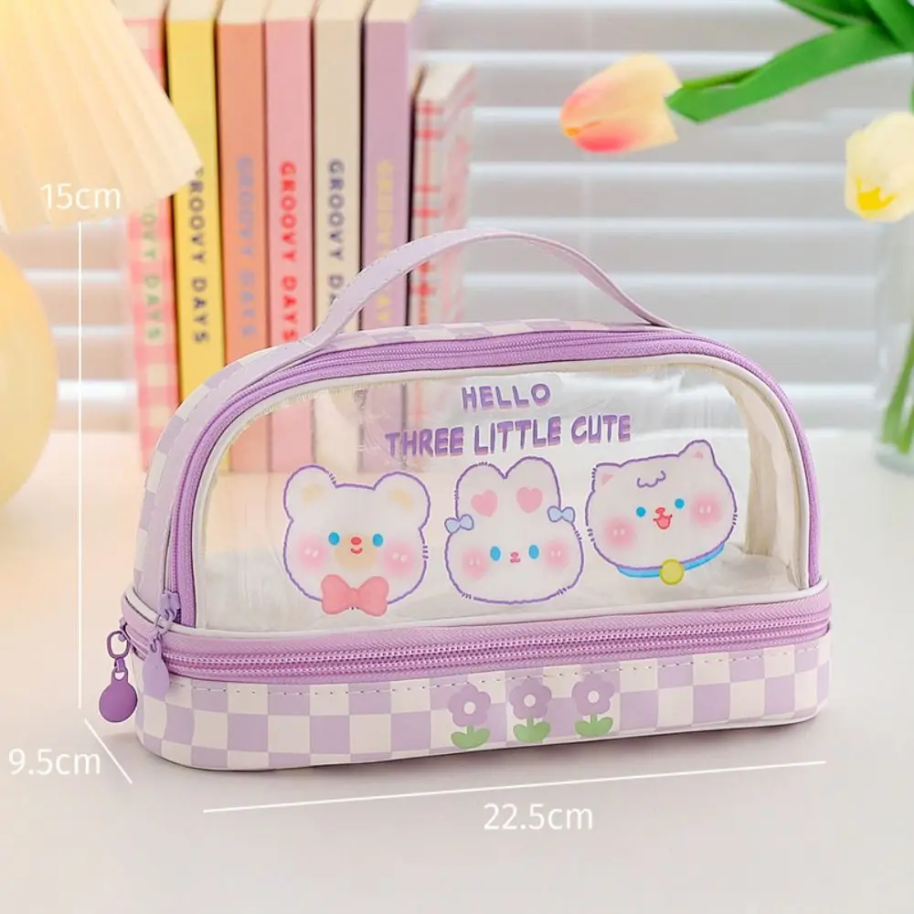 Kawaii Double Layer Pencil Case Large Transparent Stationery - Image 16