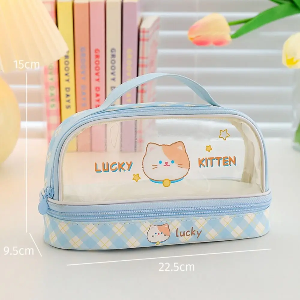 Kawaii Double Layer Pencil Case Large Transparent Stationery - Image 17